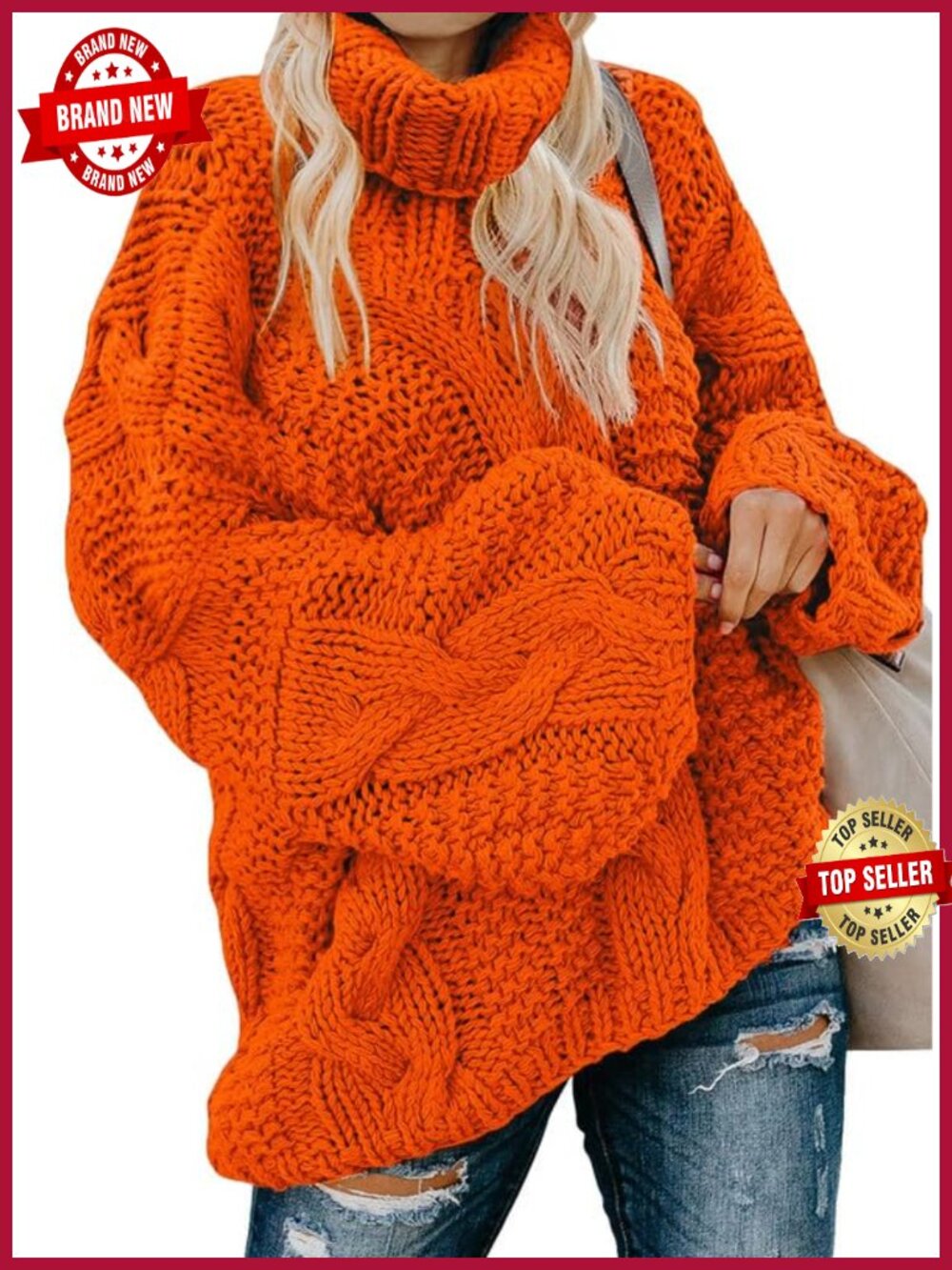 Dokotoo Womens Turtleneck Cable Knit Chunky Pullover Sweater Loose Casual Cozy